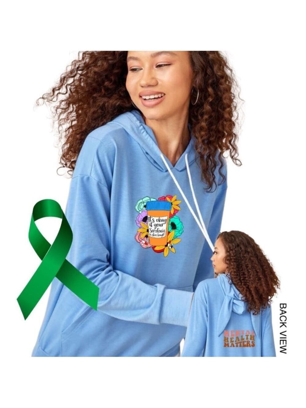 Serotonin mental health graphic ear hoodie sweatshirt size small - Picture 1 of 9